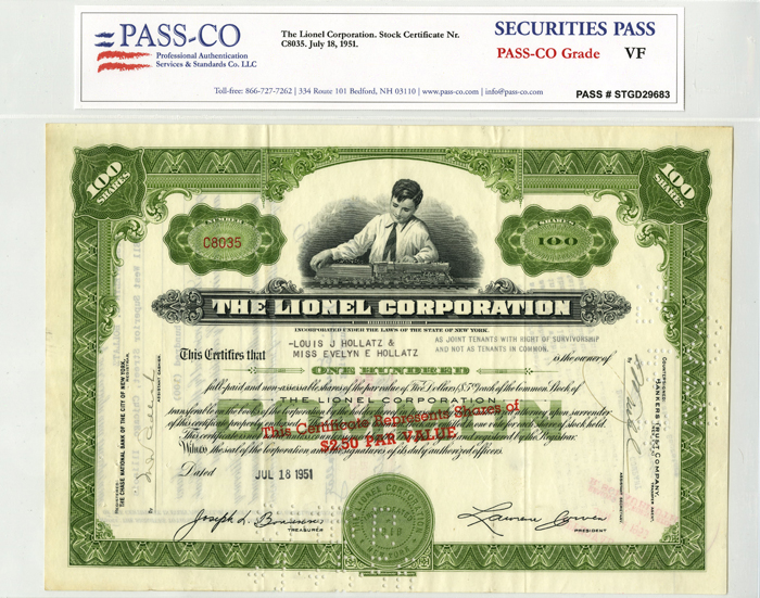 Lionel Corporation - Famous Toy Train Co. - Stock Certificate